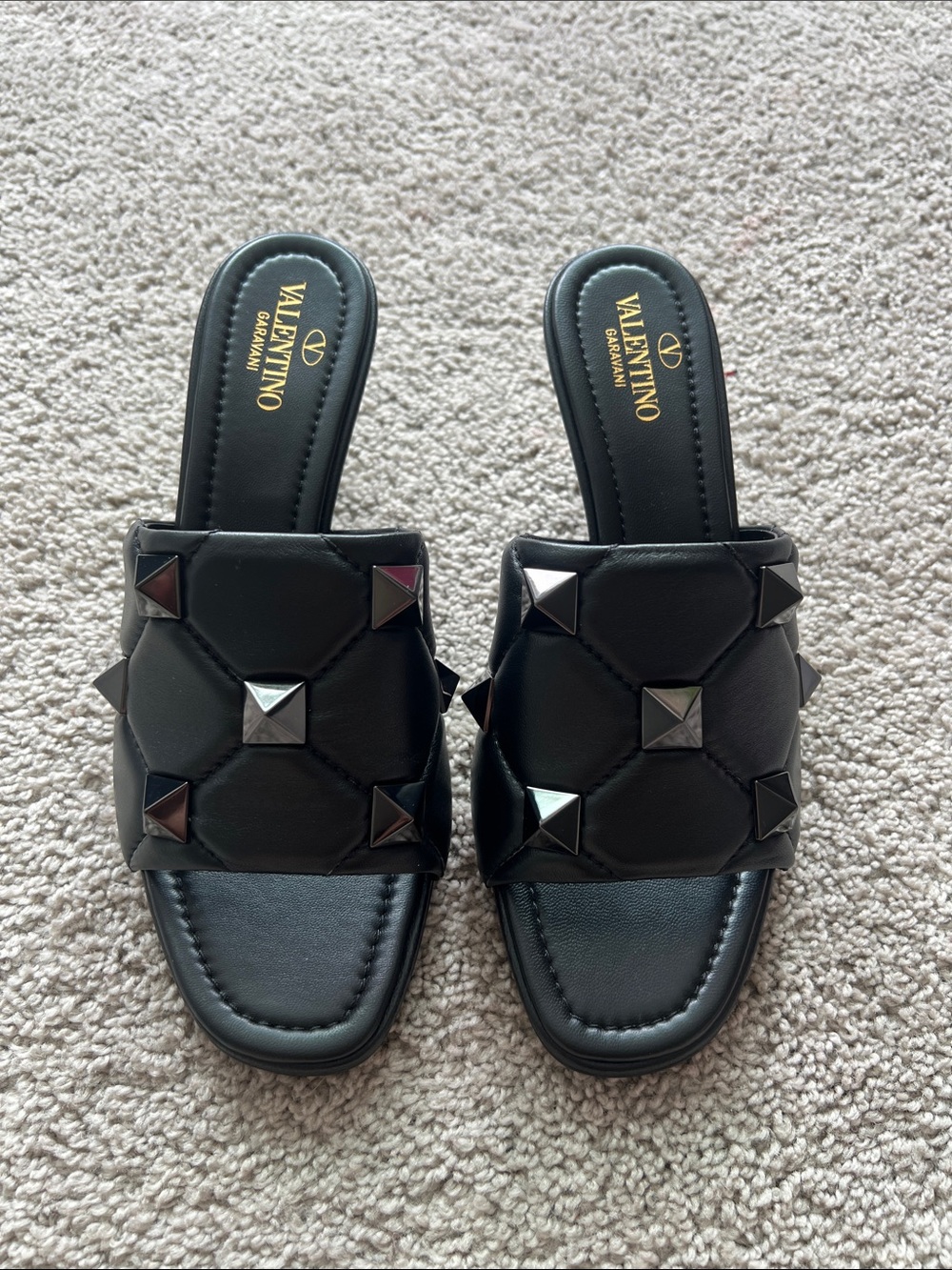 Valentino Garavani Black Quilted Stud Slide Mules
